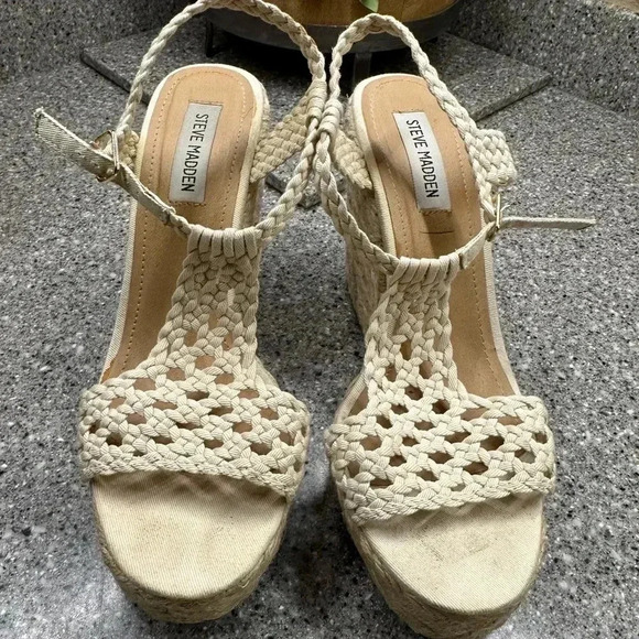 Steve Madden Shoes - Steve Madden P-Rise Braided Woven Strap wedge sandal in with 4 1/2” wedge size 9